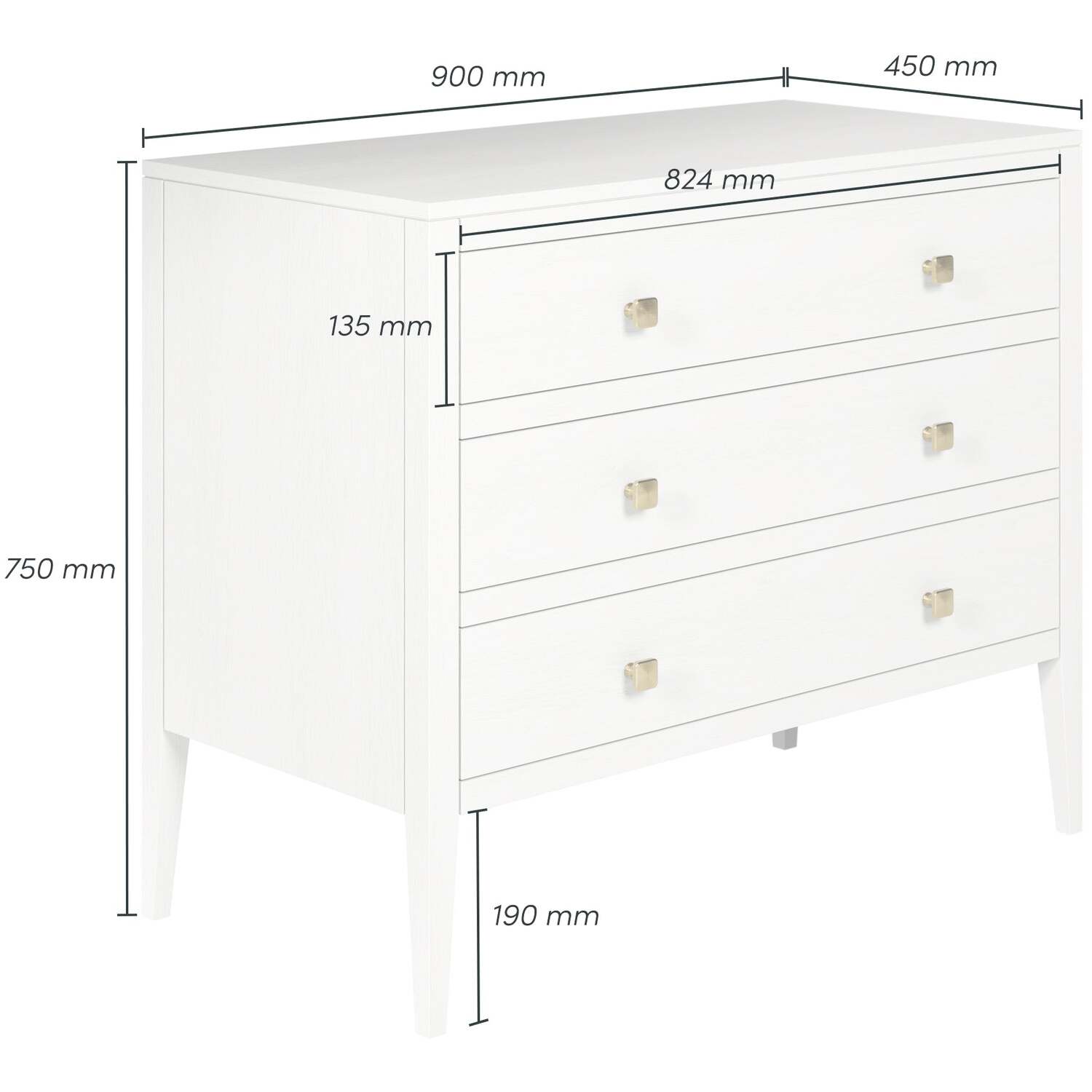 Wyld Haus Paris 3-Drawer Chest, White Wood-Grain - White