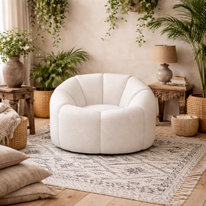 Juniper Retro Ivory Boucle Swivel Armchair