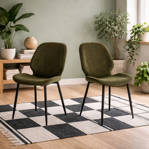 Larkwood Set of 4 Olive Corduroy Dining Chairs with Matt Black Legs