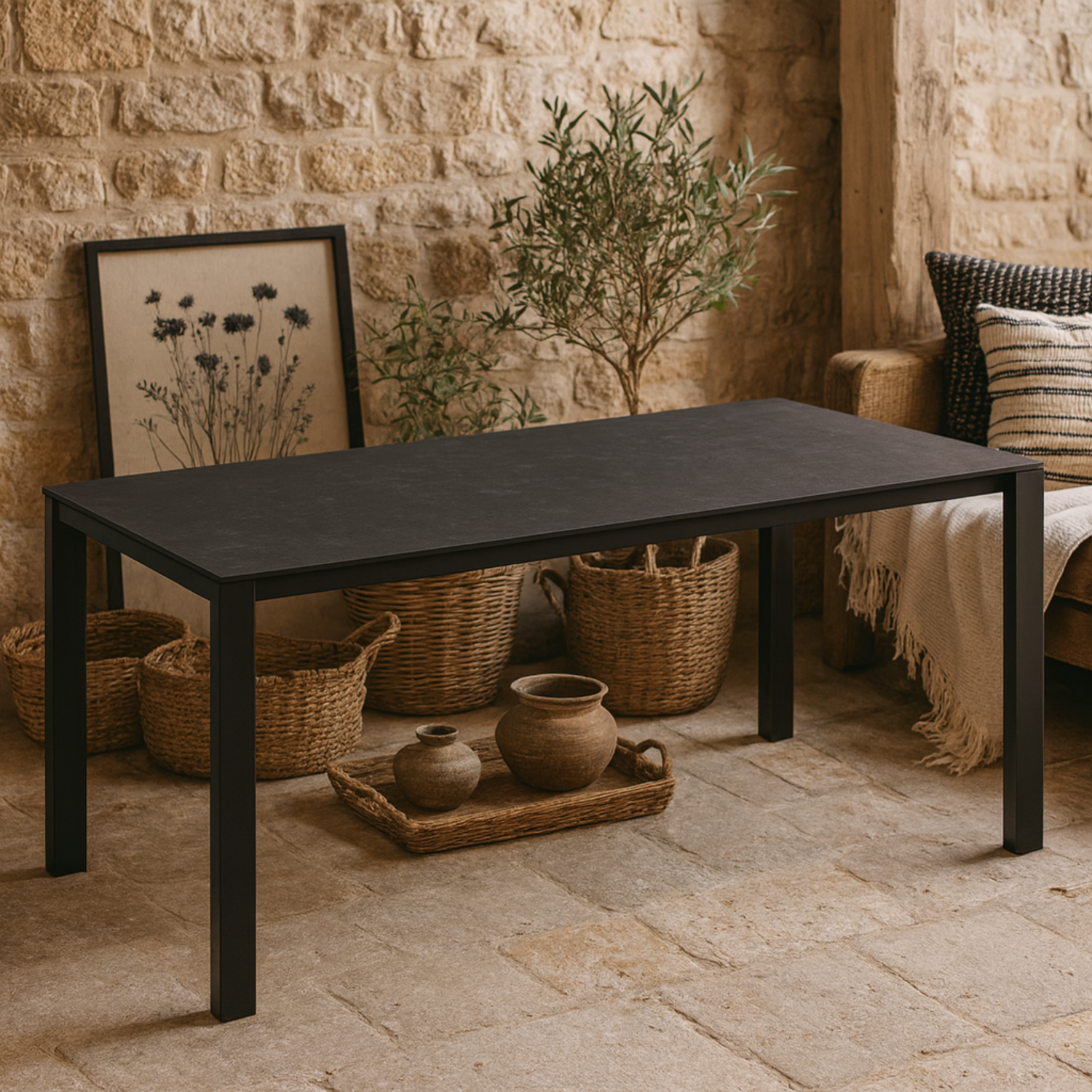 Wyld Haus Mexico 8-Seater Matt Black Ceramic Dining Table with Steel Base - Black