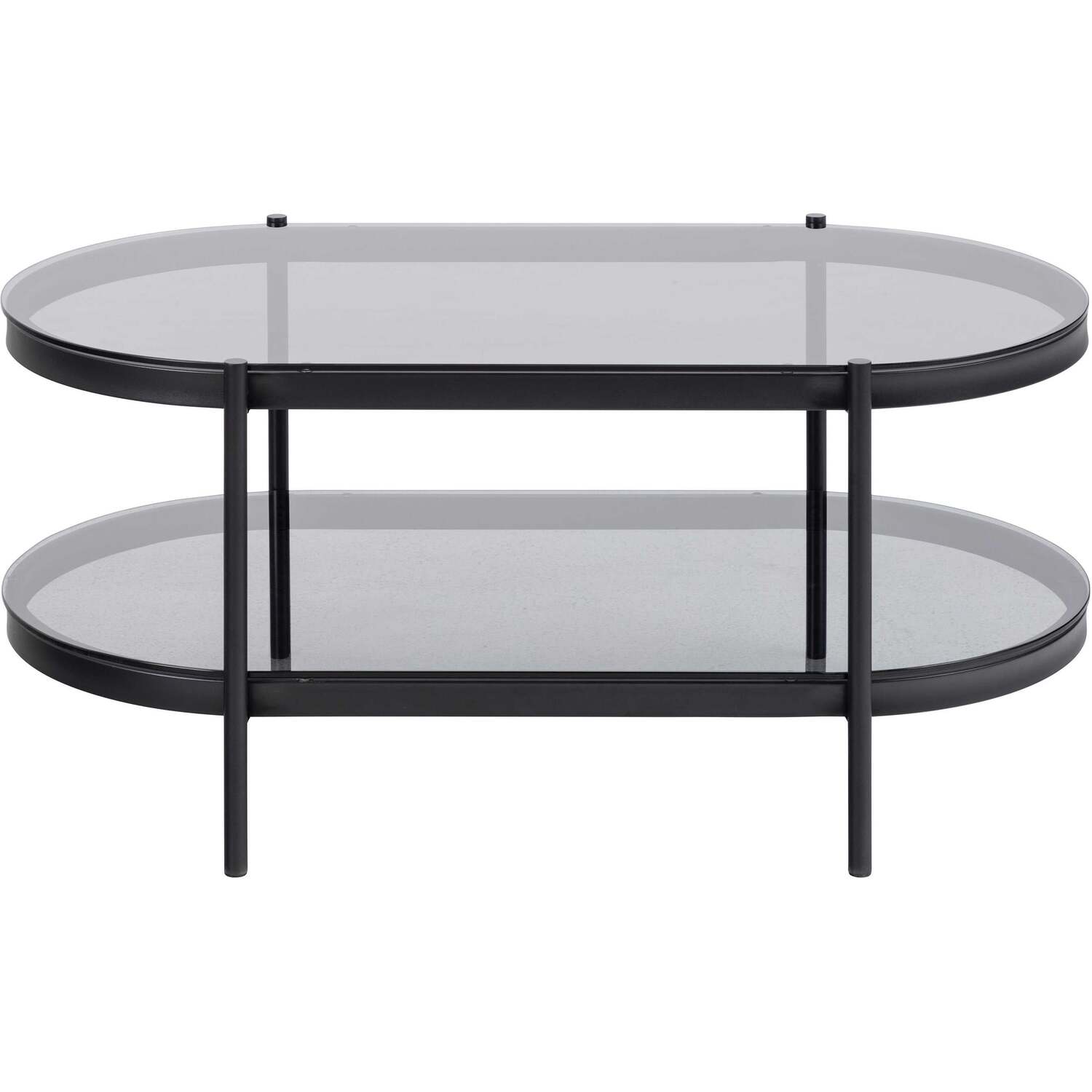 Wyld Haus Featheroak Oval Coffee Table - Grey Smoked Glass Top Matt Black Steel Base - Grey