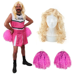 Pink Cheerleader Costume with Wig & Pom Poms