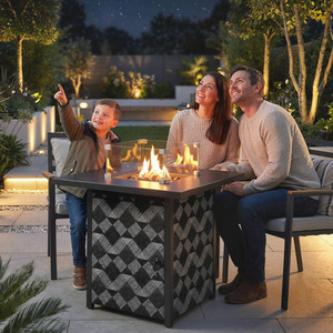 Outsunny Square Propane Gas Fire Pit Table with Glass Wind Guard