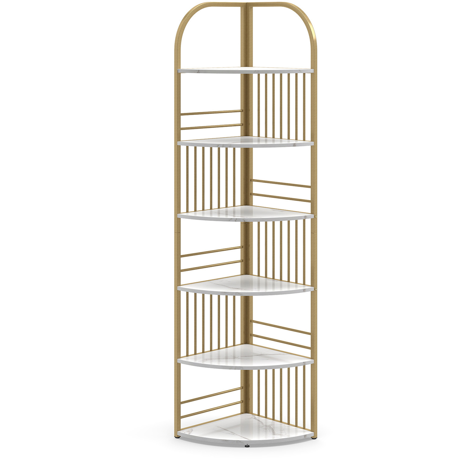 6-Tier Tall Freestanding Corner Bookshelf - White