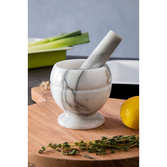 Salerno White Marble Small Mortar and Pestle Set