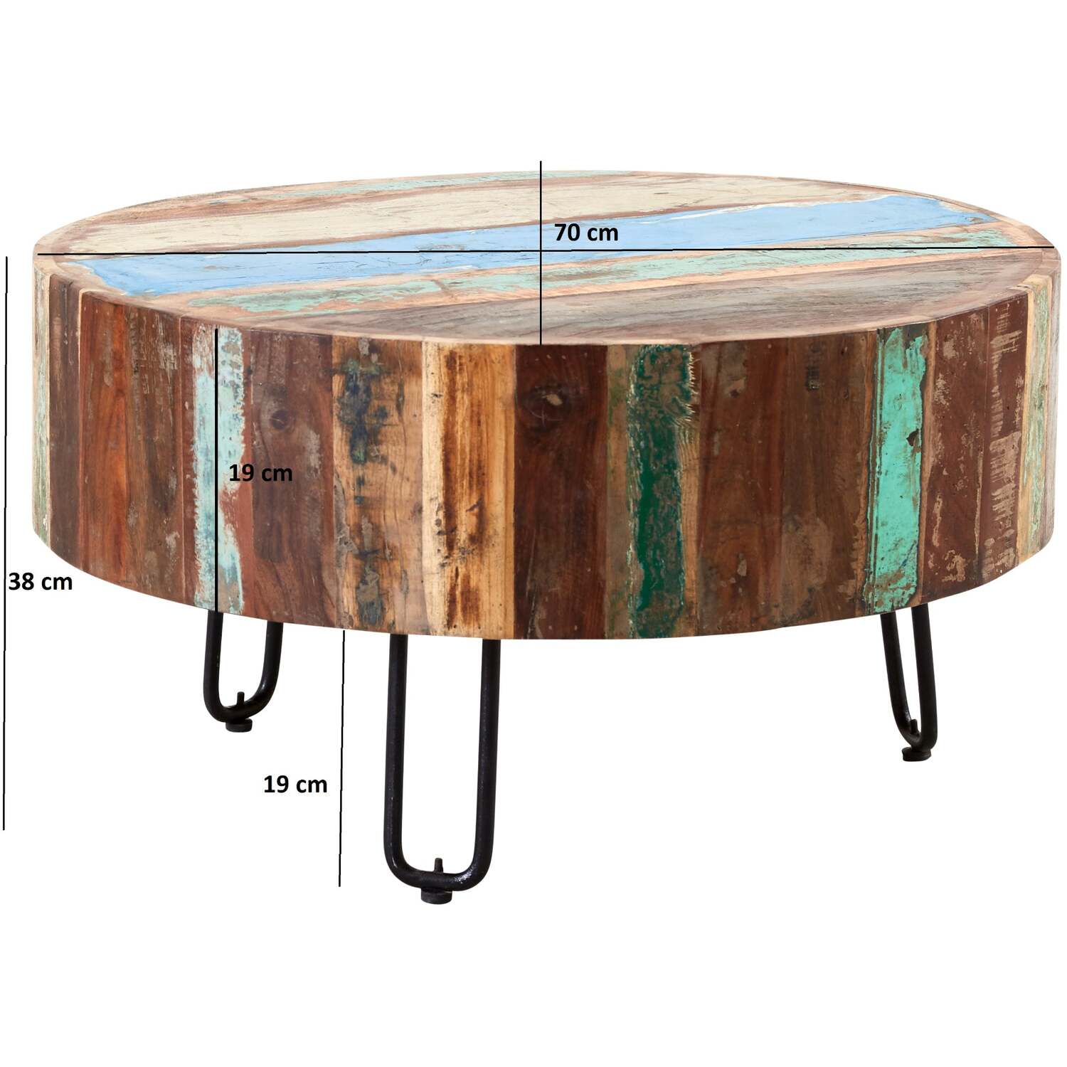 Seattle Reclaimed Wood Drum Coffee Table Diameter - Brown