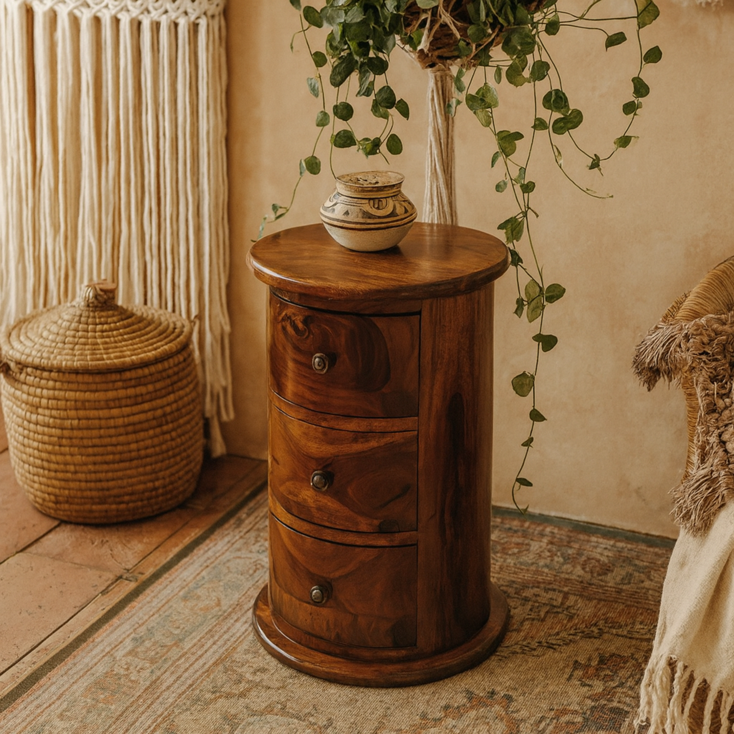 Rocamadour 3 Drawer Sheesham Drum Chest Chestnut - Brown