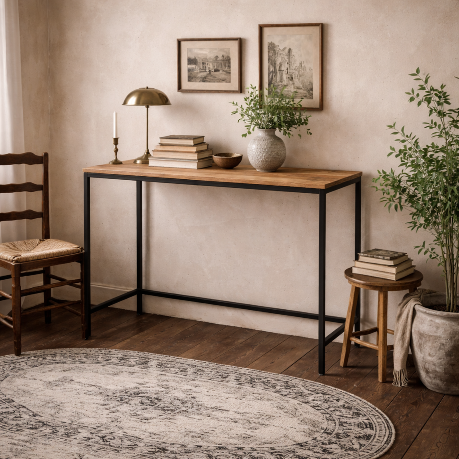 Lucan Effect Desk with Metal Legs - Neutral