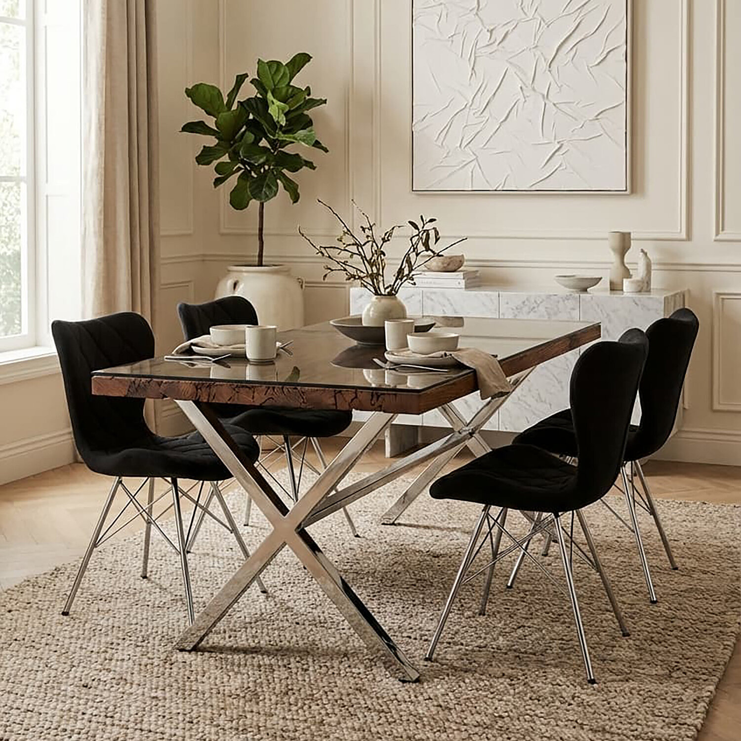 Kerala Natural Dining Table With Cross Base - Natural