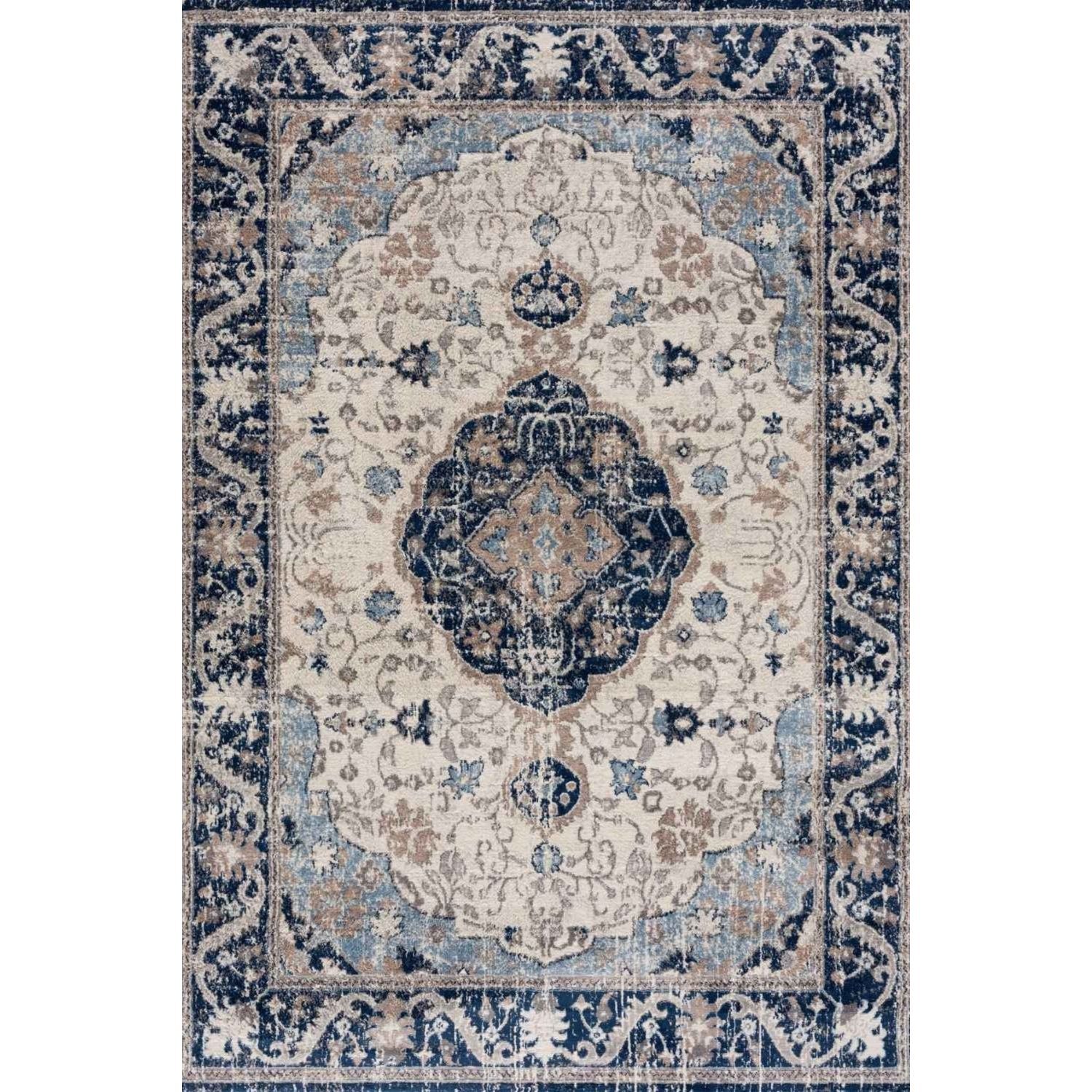 B&Q - Montana Navy Cream Oriental Area Rug And Runner Soft Durable Pet Friendly Easy To Clean Living Room Bedroom 3922N - Image 3