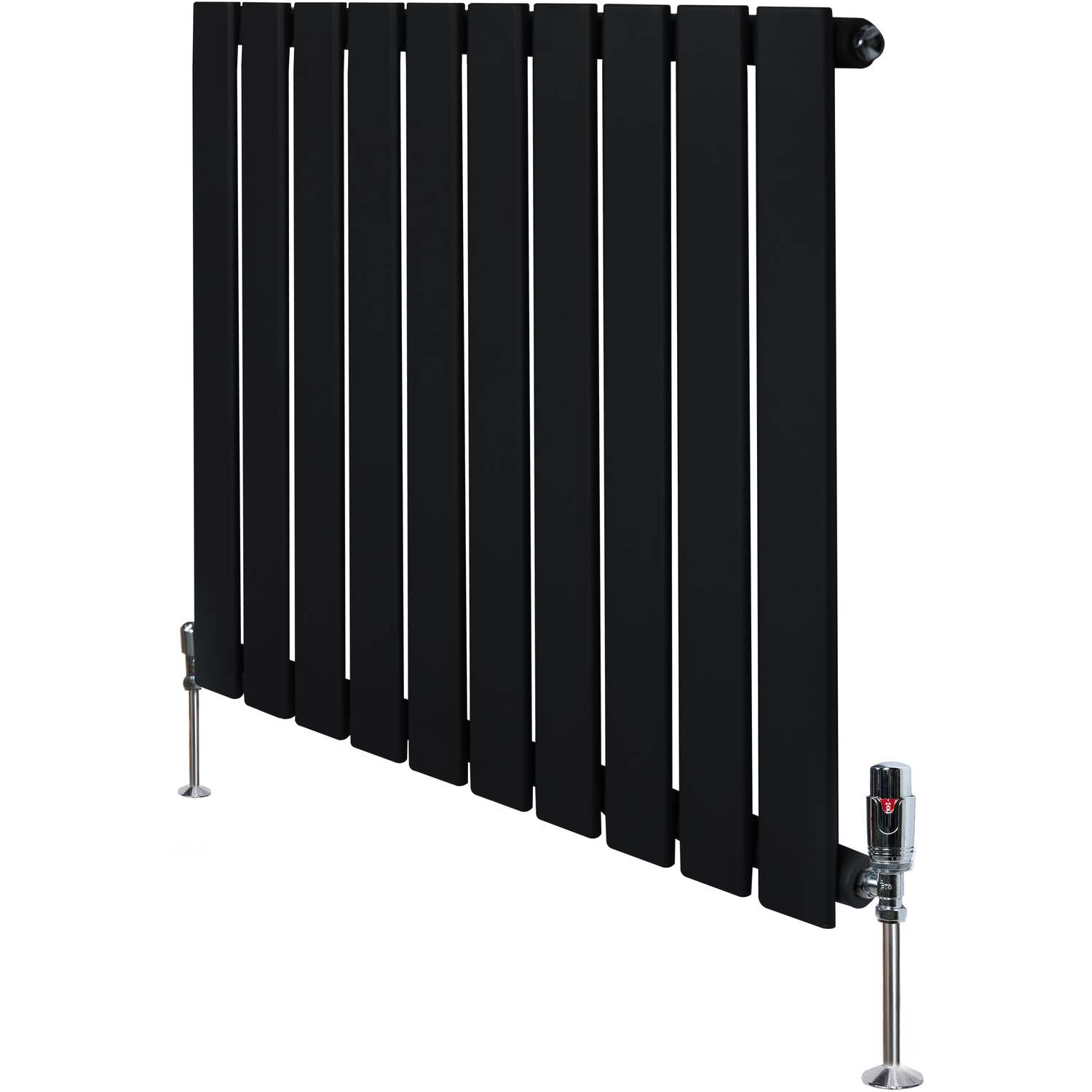 Flat Single Column Radiator 600mm x 700mm & TRV Chrome Valves Modern Designer Single Panel Central Heating Heater Matt Grey Carbon Steel Horizontal FREE Cleaning Brush Fixing Kit & Brackets - Image 3