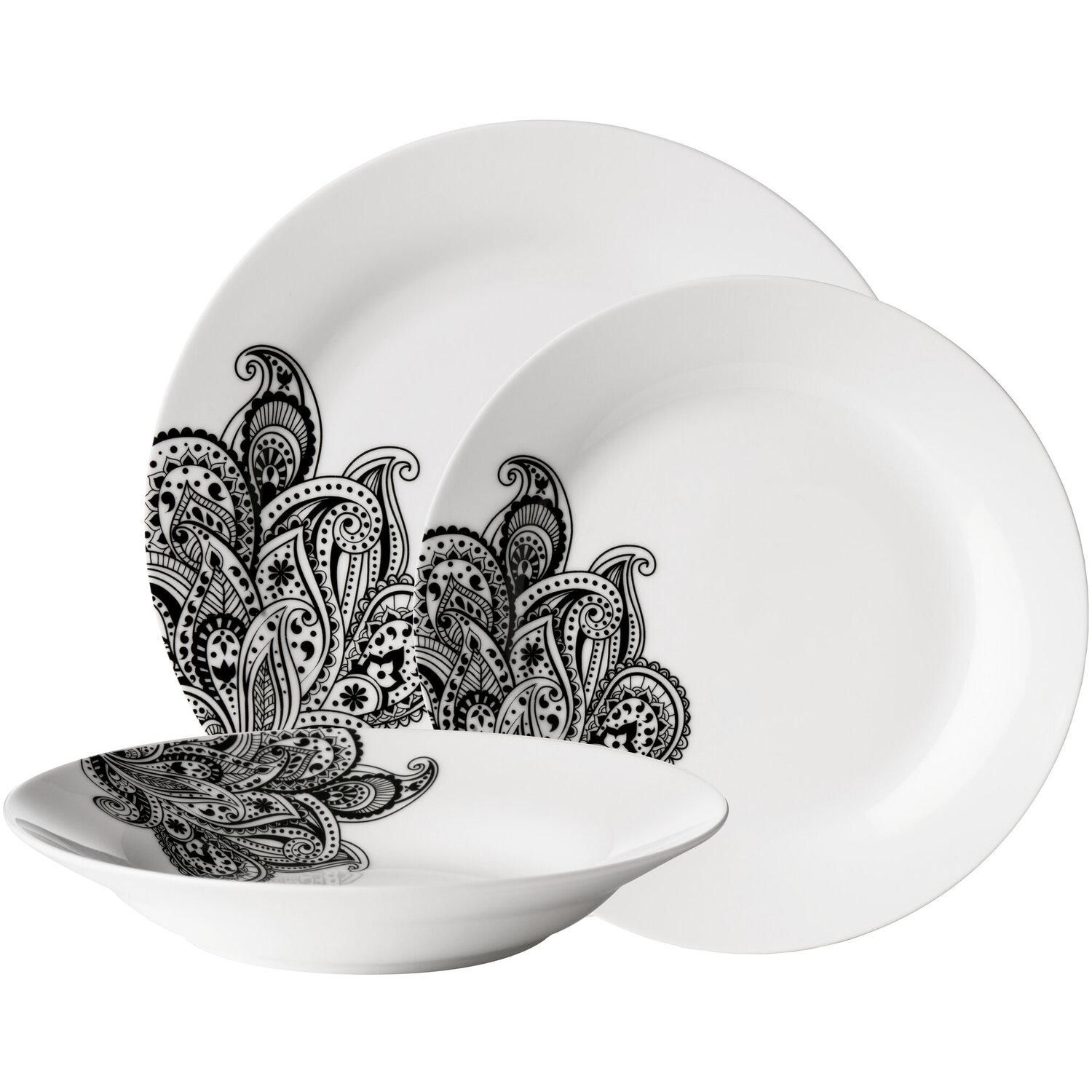 Avie Prince 12 Piece Black Dinner Set - White