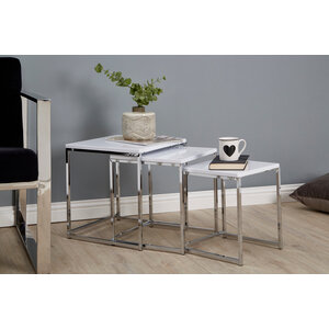 Fulton Matte White Nest Of 3 Tables With Chrome Frame