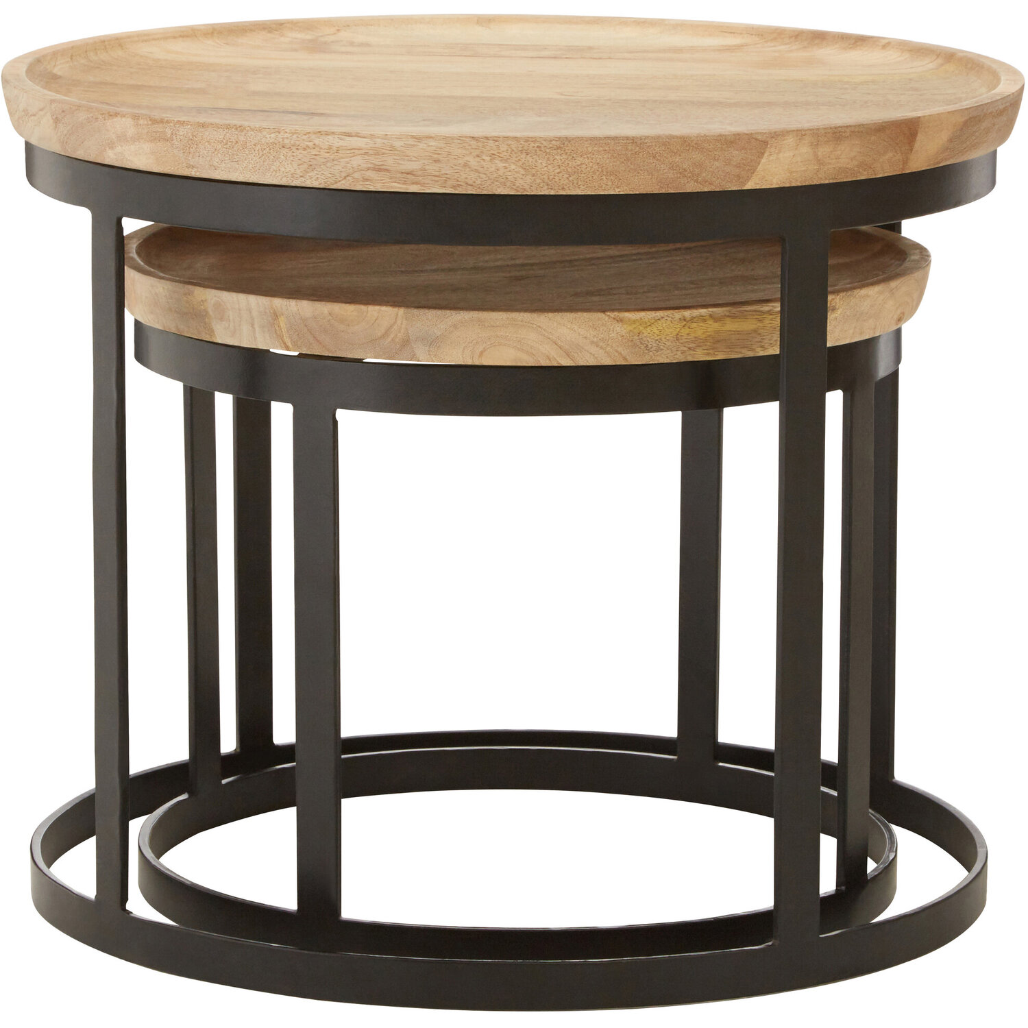 Boho Set Of Two Mango Wood Nesting Tables - Black, Natural