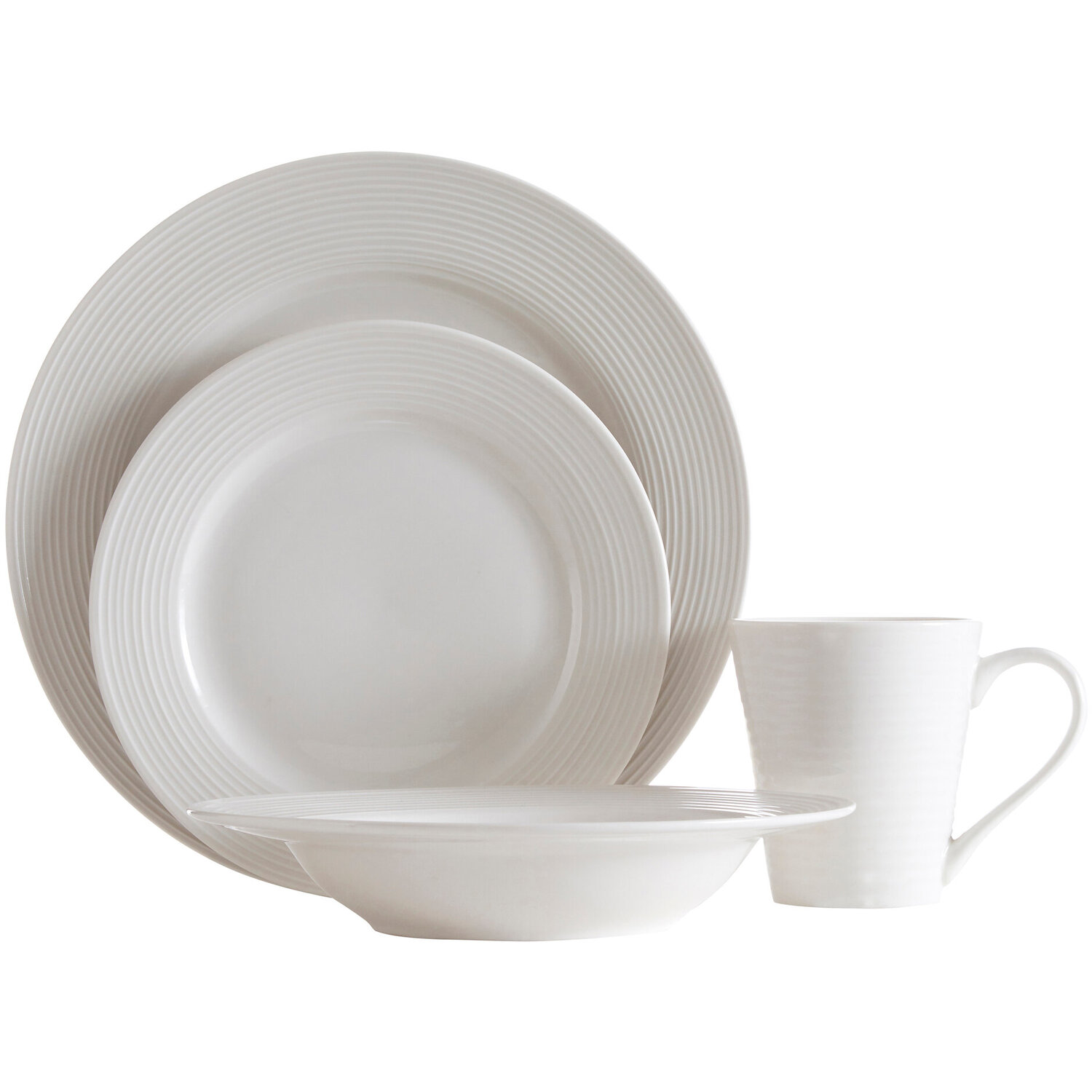 Avie 16 Piece Ribbed Dinner Set - White