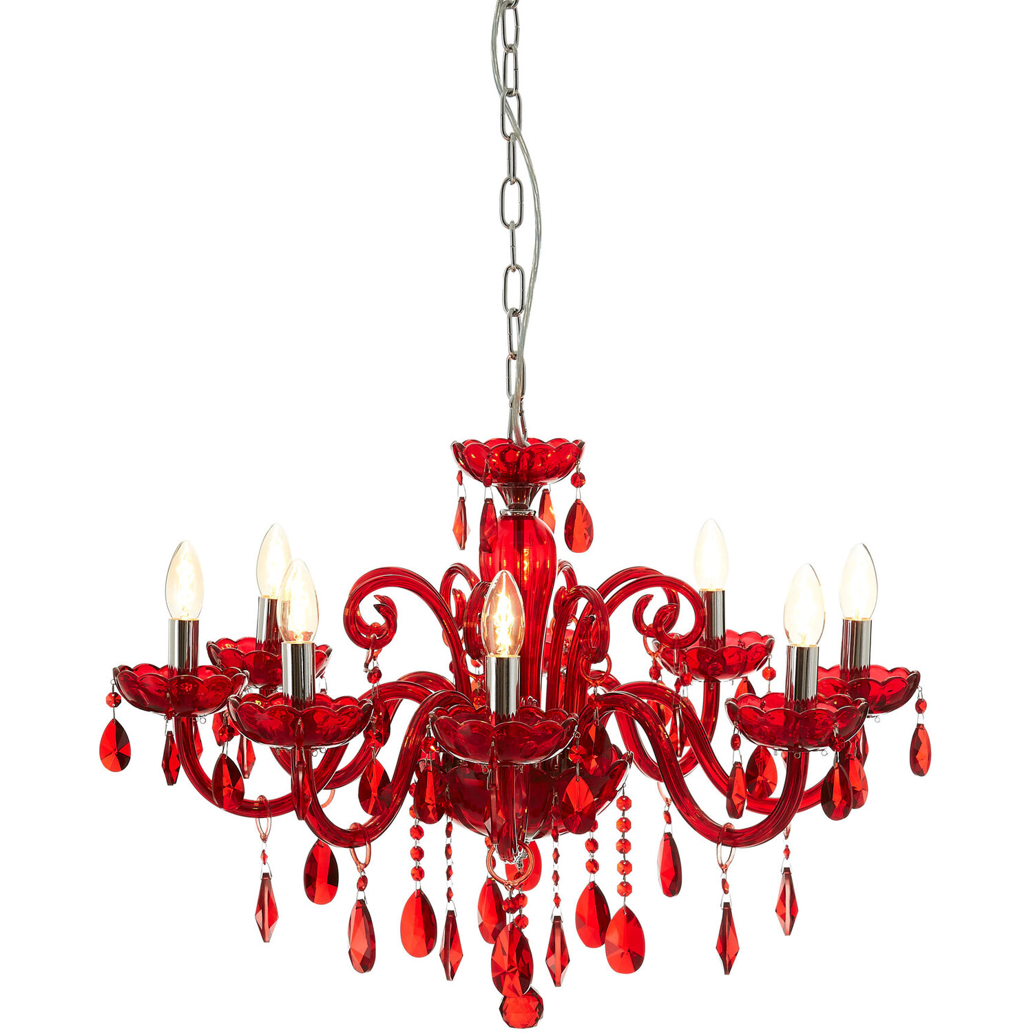 Interiors By Premier Morano 8 Bulb Red Crystal Glass Chandelier - Red