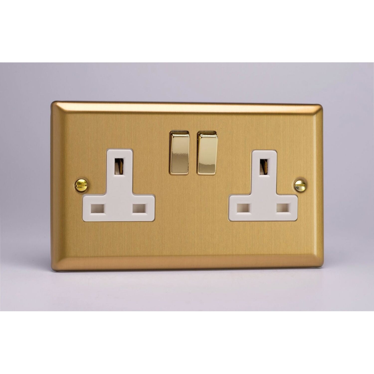 13A Socket Brass 2-Gang 2 Pole Classic Brushed + Brass/White Insert Varilight - Image 5
