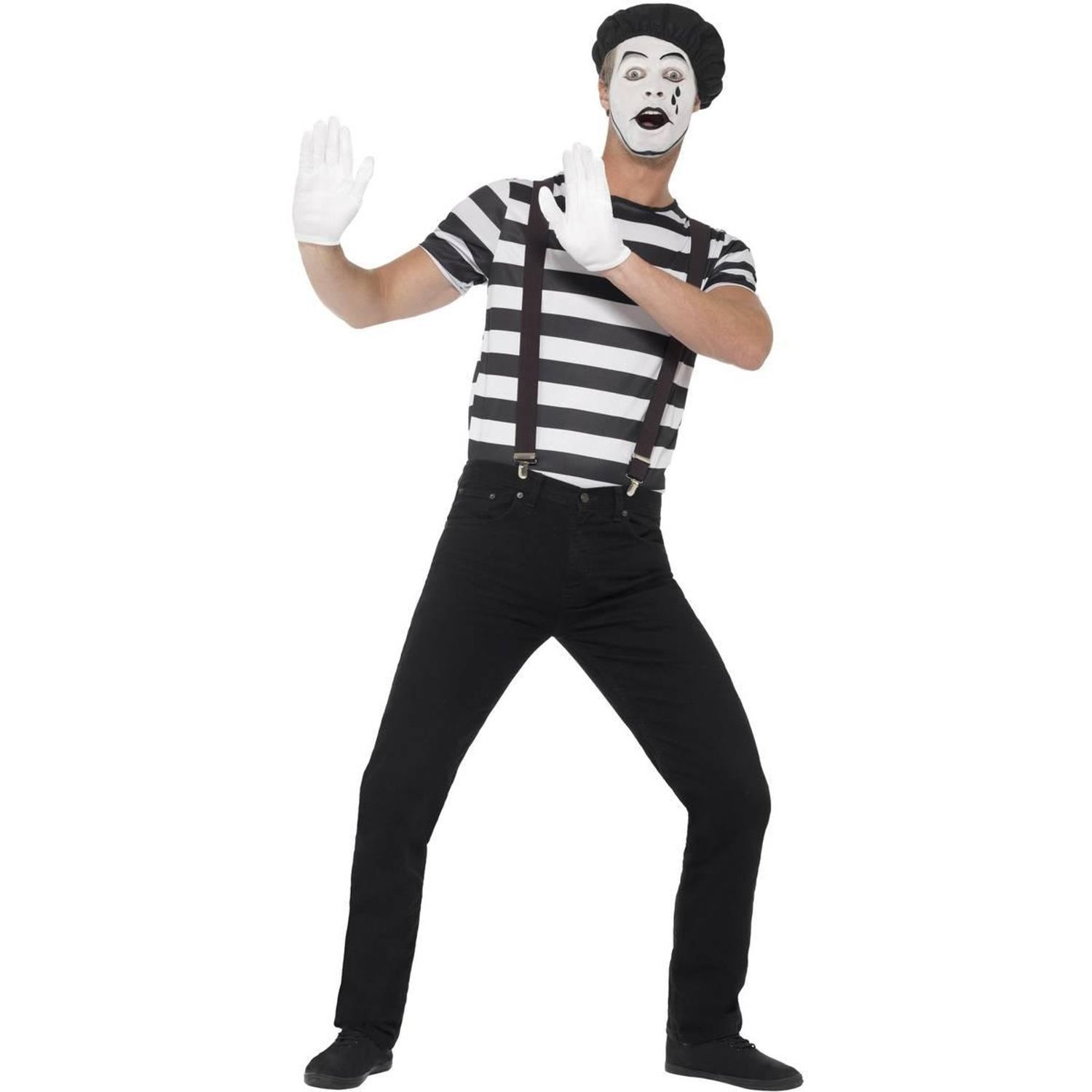Smiffys Mens Mime Artist Costume Set - Black/White