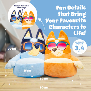Bluey & Bingo Kids Plush Sofa Chair with Sunglasses Design - 70cm