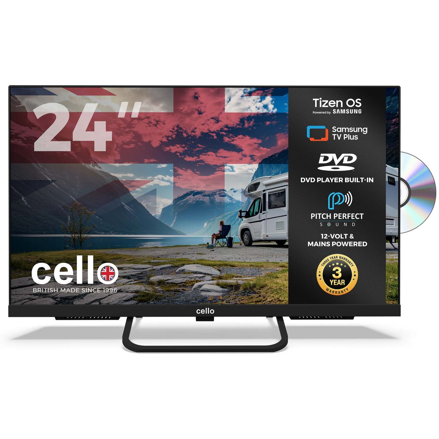 Cello Unisex Black Inch Smart 12-Volt Traveller Tv, Dvd, Freeview Play, Freesat In Size 24 - Image 2