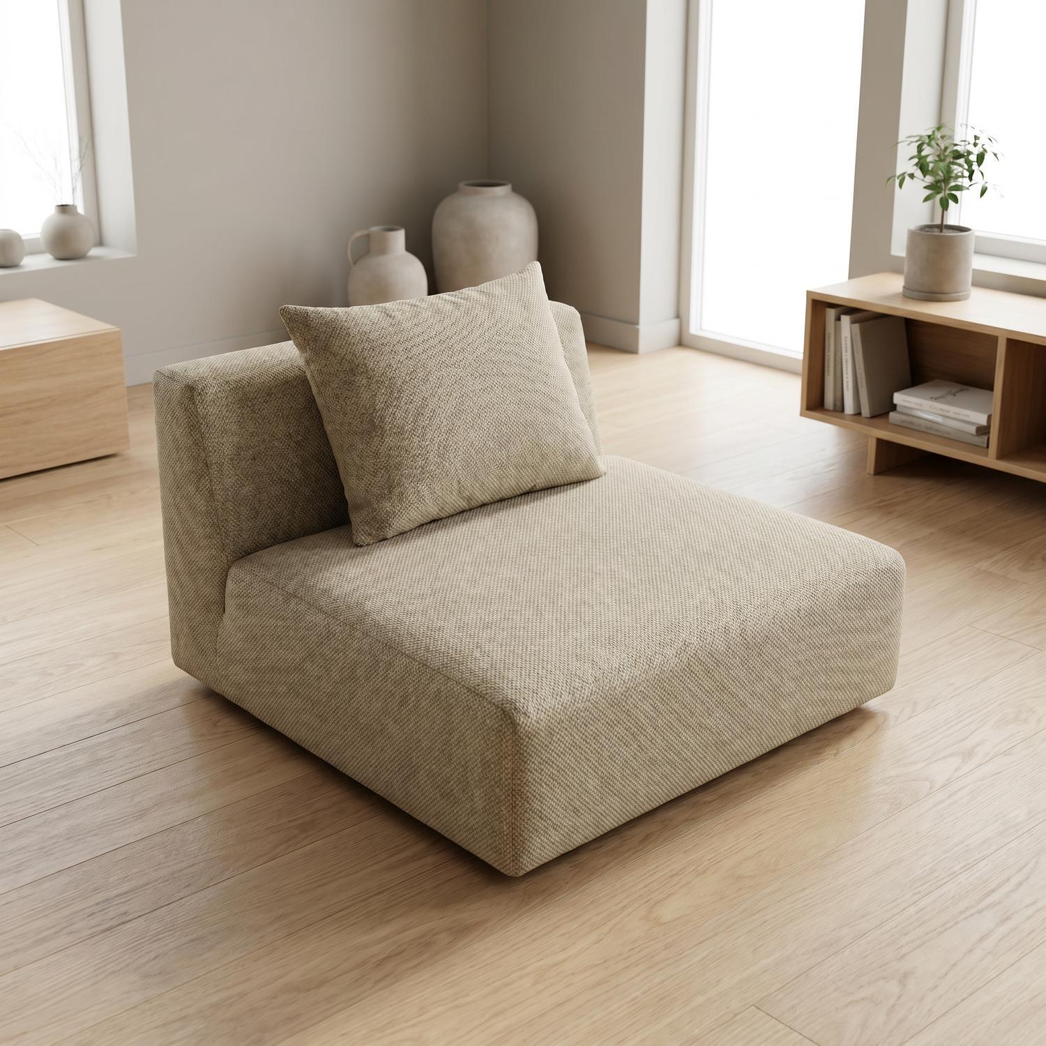 Abakus Direct Tokyo Single Seat In Anthracite Grey Basket Weave Fabric With Deep Seat - Warm Beige