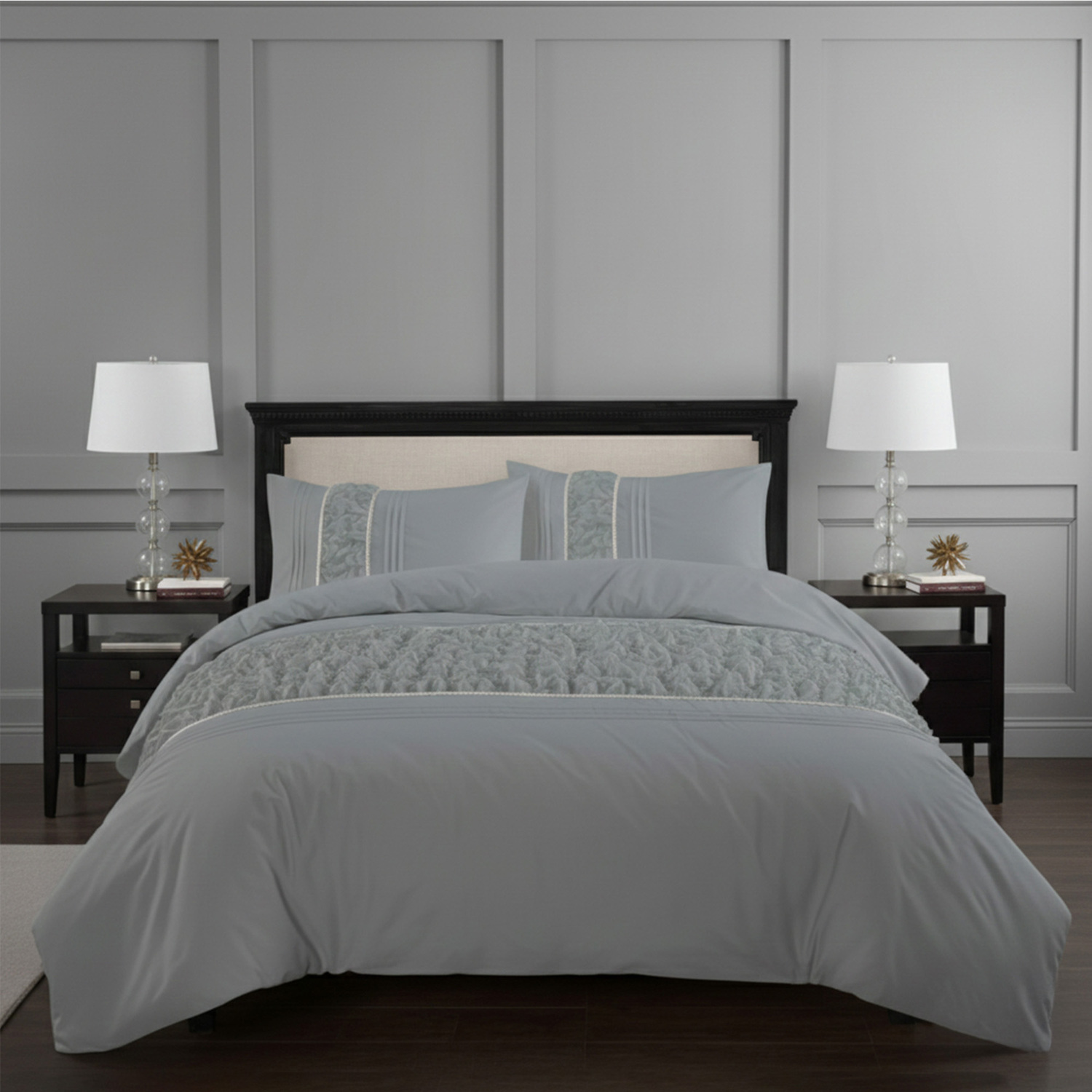 Snug City Ruffle Design Duvet Cover Soft Elegant Bedding Set with Pillowcases in Silver | Size: Single