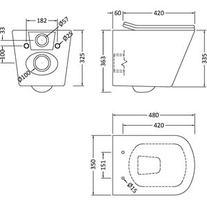 Hilderstone Contemporary Square Wall Hung Toilet Pan and Seat with - BCRL003