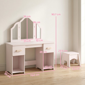AIYAPLAY Kids Dressing Table with Tri Folding Mirror and Stool