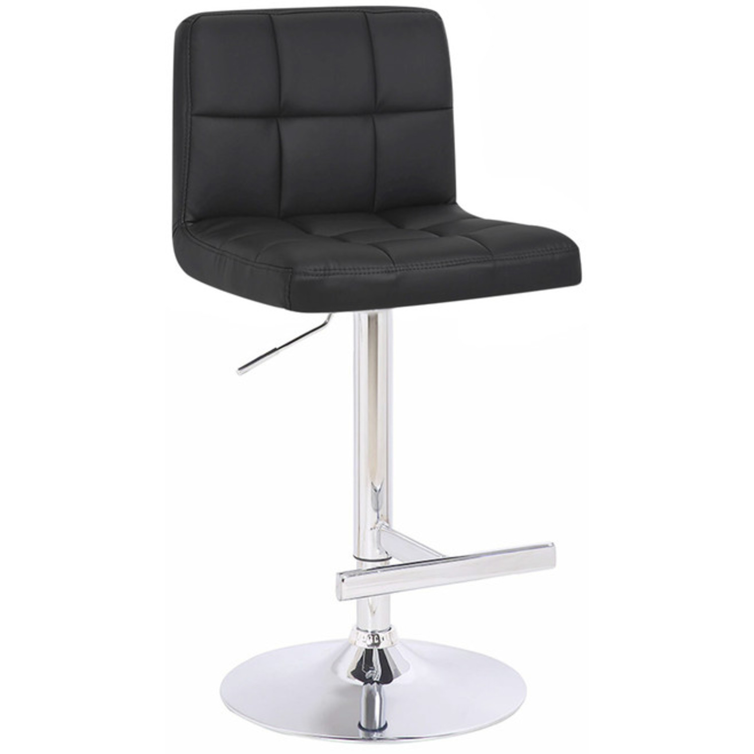 Lamboro Allegro Adjustable Swivel Bar Stool, Faux Leather, Gas Lift, Chrome Base - Black
