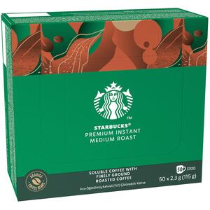 Starbucks Medium Roast Instant Coffee Sachets 50 Pack - Smooth Rich Blend, 2.3g