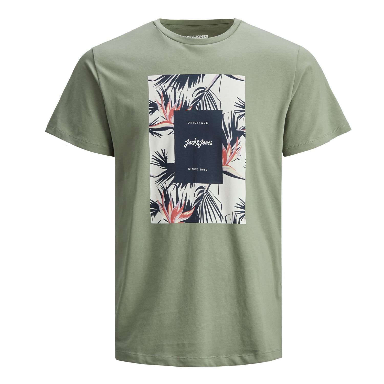 Jack & Jones Men's Floral Logo T Shirt Cotton Crew Neck Casual Tee, Sea Spray - Xs - Image 3