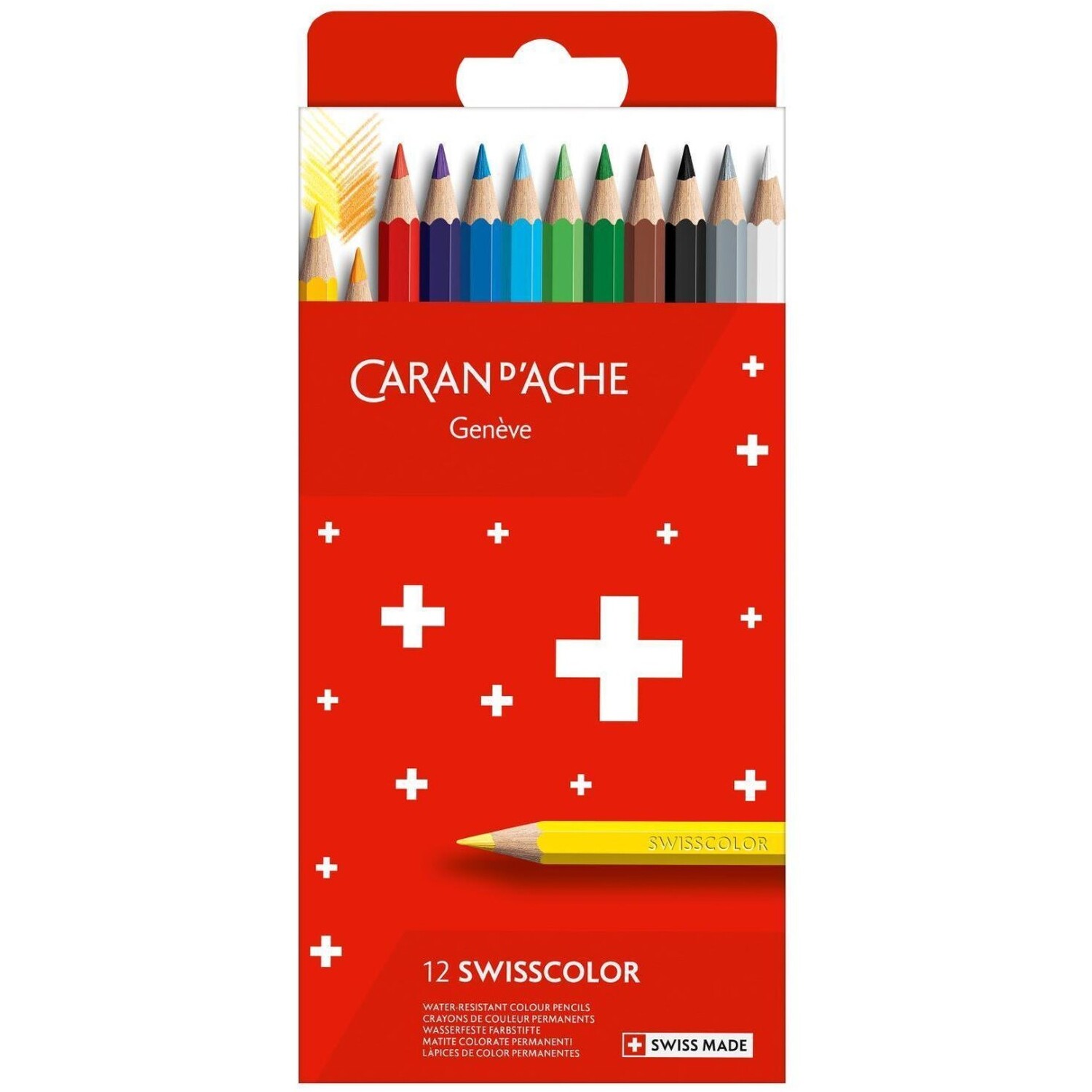 Caran D'ache Swisscolor Aquarelle 12 Water-Resistant Colour Pencils - Boxed Set - Assorted Colours
