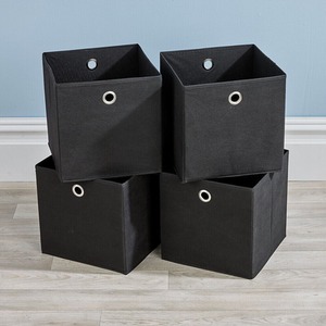 Black / Canvas Home Source Pack of 4 Cube Canvas Fabric Storage Insert Boxes shot 17033554