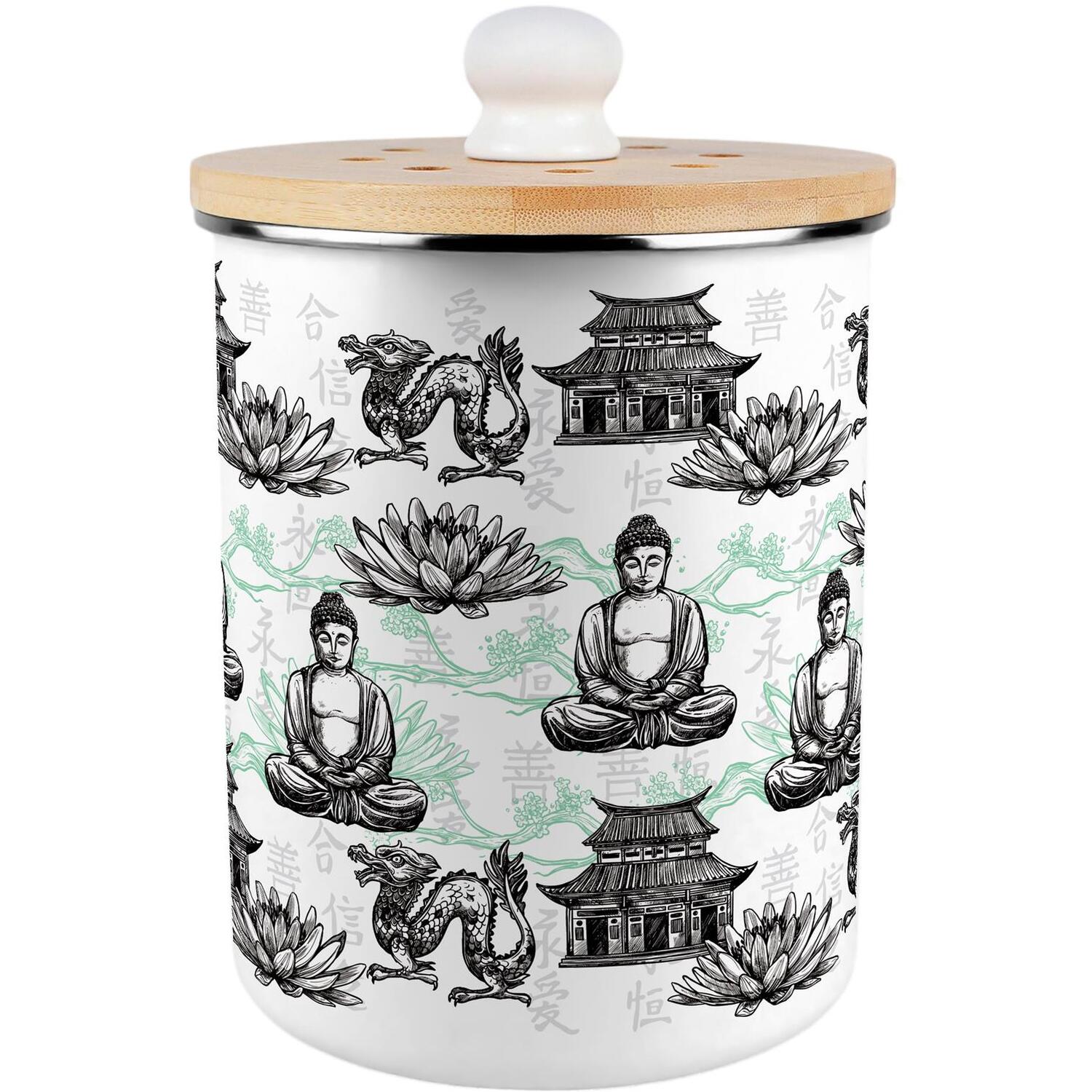 Purely Home Asian Style Food Waste Caddy - Metal 2L Decorative Kitchen Compost Bin - Black