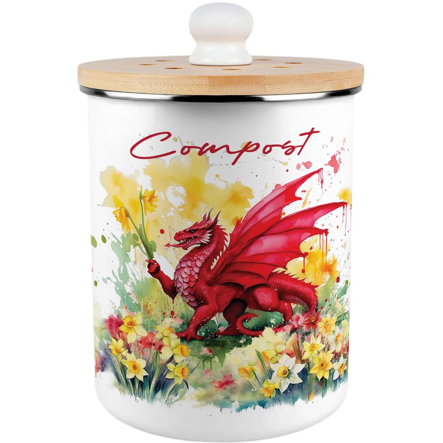B&Q - Welsh Dragon & Daffodils Food Waste BinMetal 2L Decorative Compost Caddy - Image 2