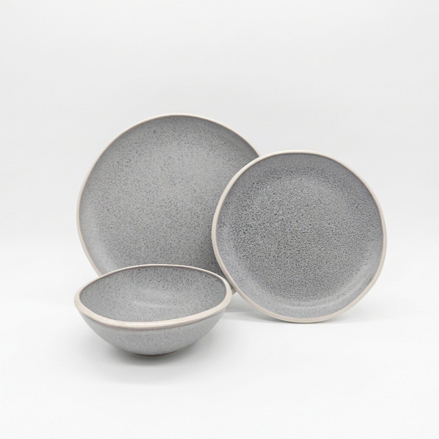 Glim & Glam Reactive Grey Glaze Dinner Set Nordic Pebble Plates Bowls - Grey / 6