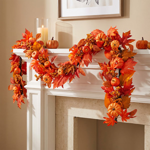 6ft Prelit Amber Autumn Garland with Warm White Battery Operated LED Lights