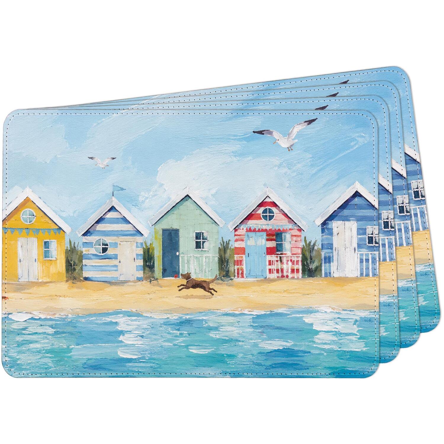 Image of Beach Huts Faux Leather Placemats -&hellip;