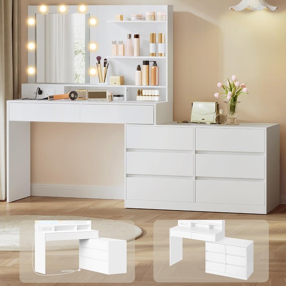 VASAGLE Dressing Table with LED Lighted Mirror