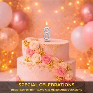 Shatchi Silver Number 8 Birthday Candle Topper, Pack of 2