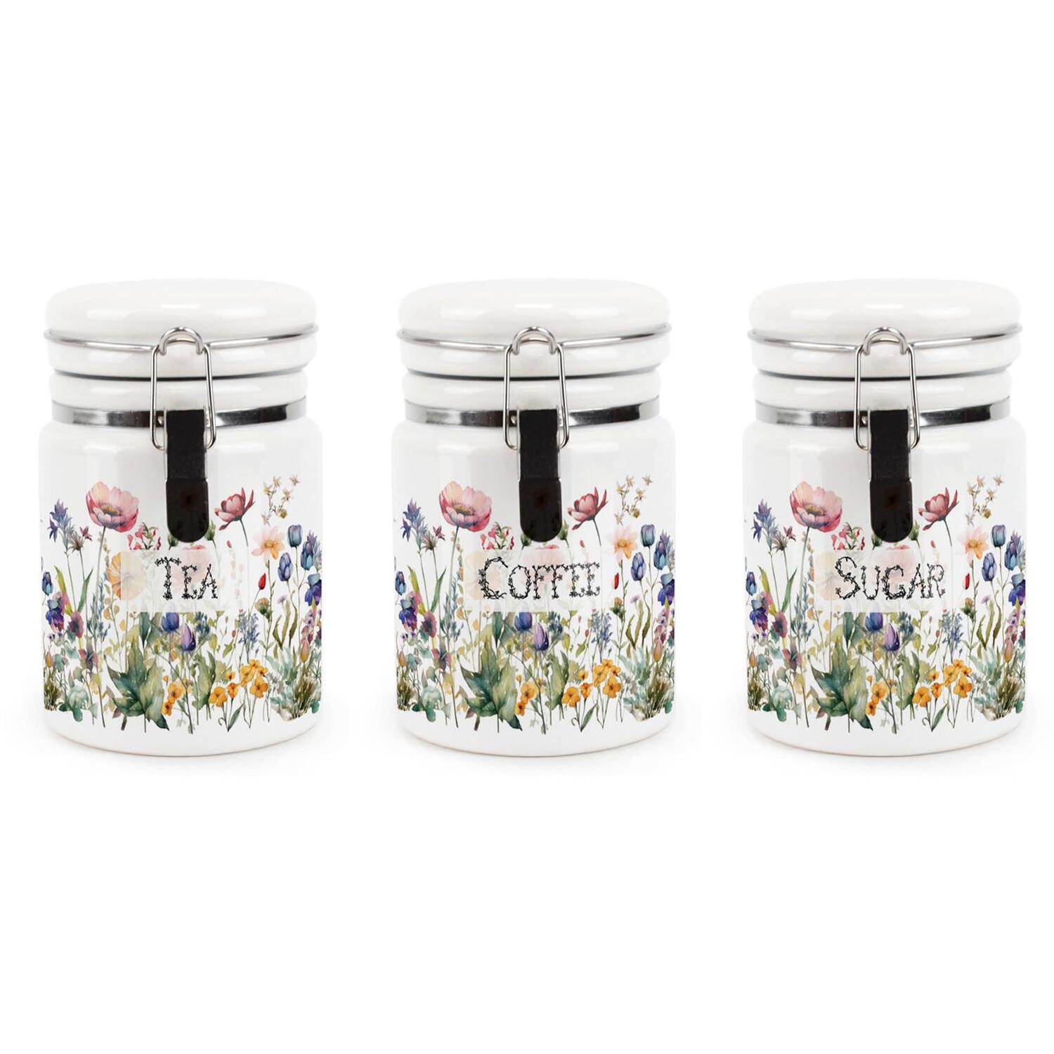 Purely Home Wildflowers Small Ceramic Tea, Coffee & Sugar Storage Canister - Green