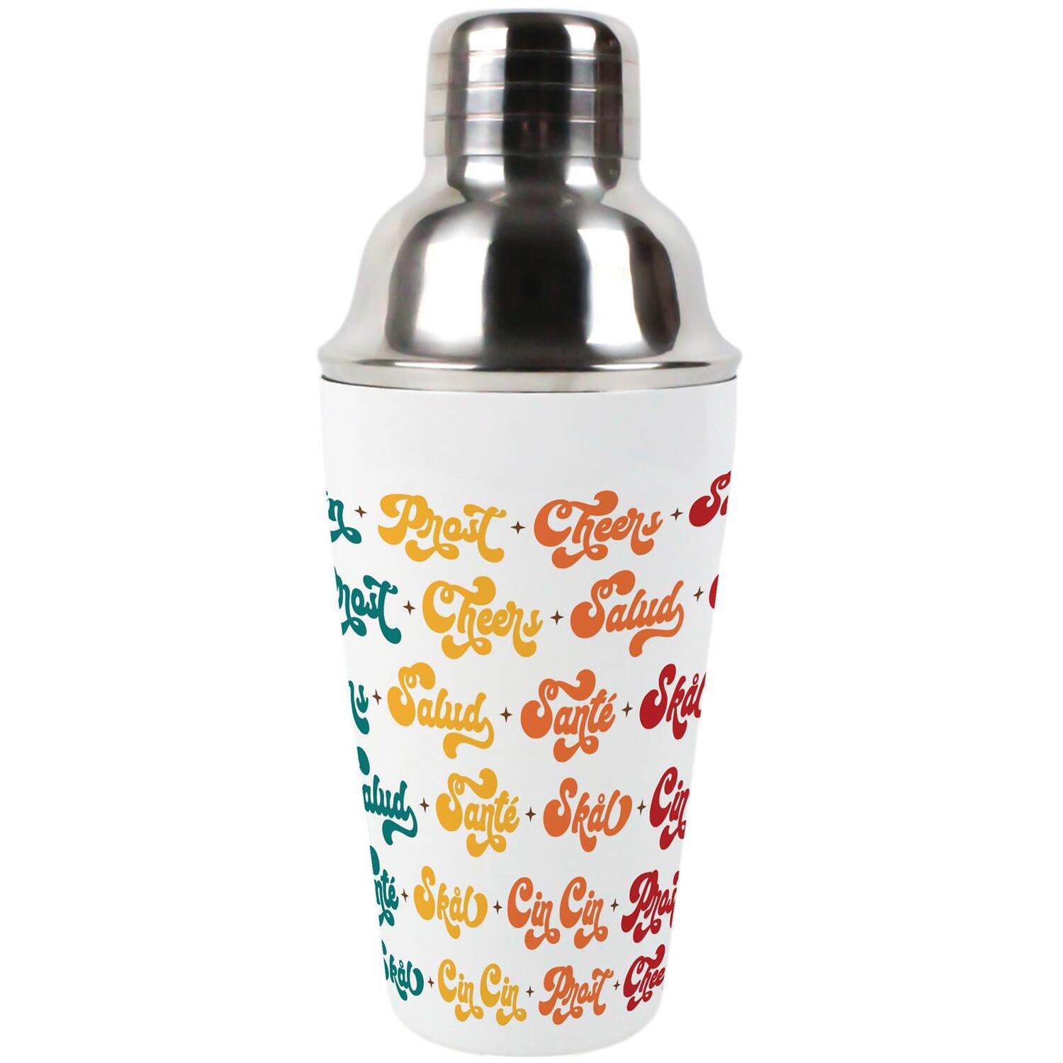 Purely Home Stainless Steel Cocktail Shaker & Strainer 550Ml - Multilingual "Cheers" - Multicoloured