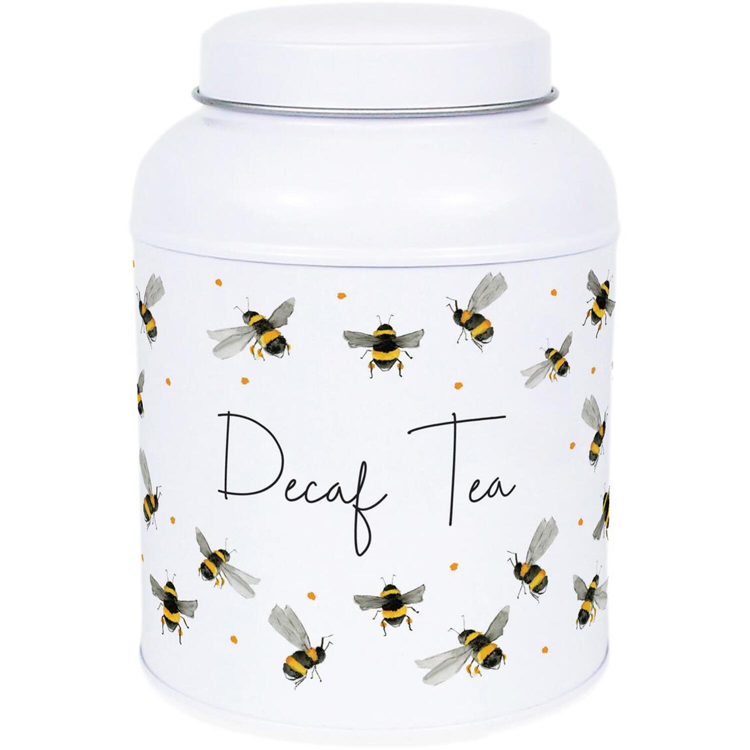 Scattered Bees Decaf Tea Canister - Small Dome Lid Kitchen Storage Tin - Image 3