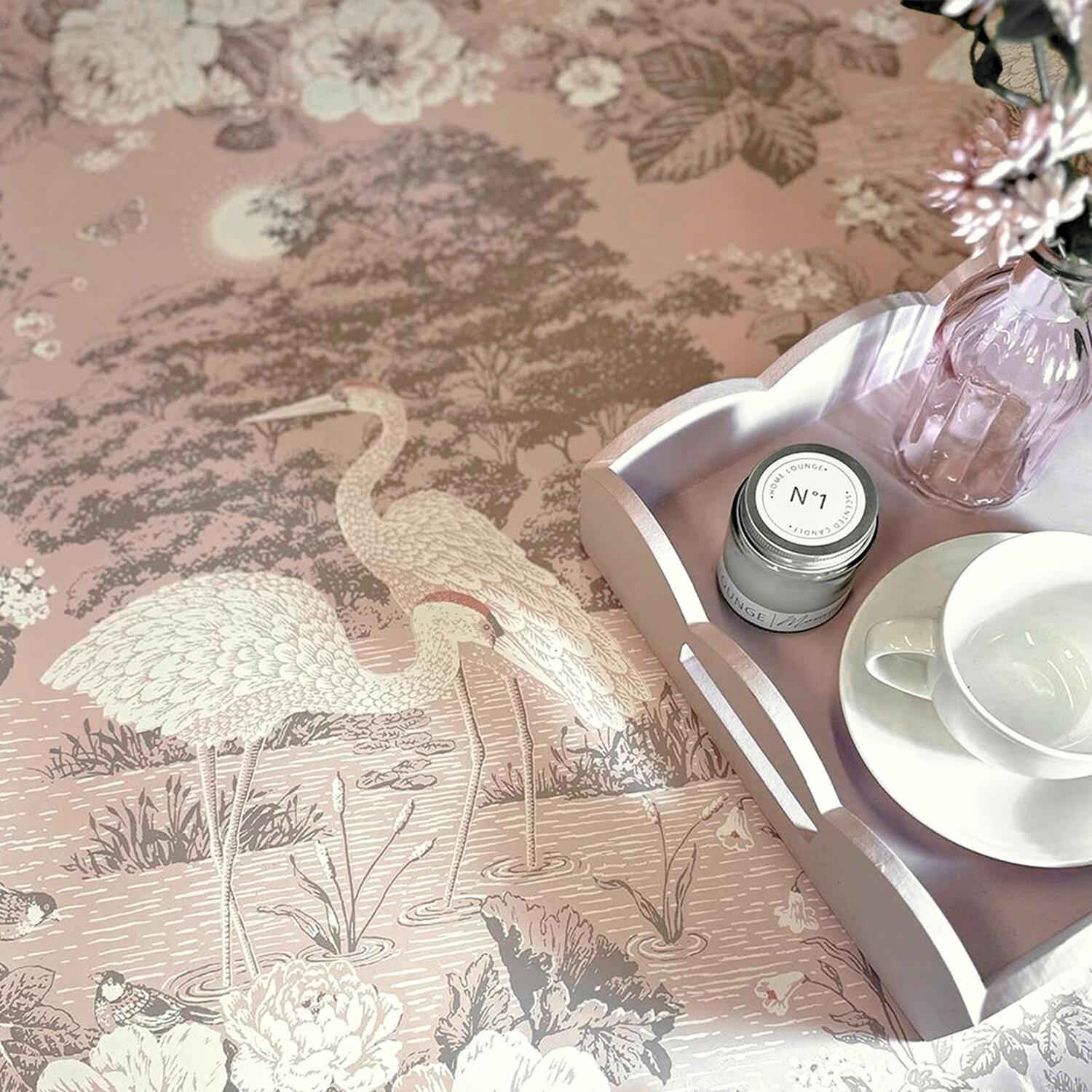 B&Q - Pink Cranes Wallpaper Grey White Trees Floral Leaf Birds Belgravia Feature Wall - Image 2