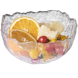 Wavy Gold Rim Hammered Glass Serving Bowls