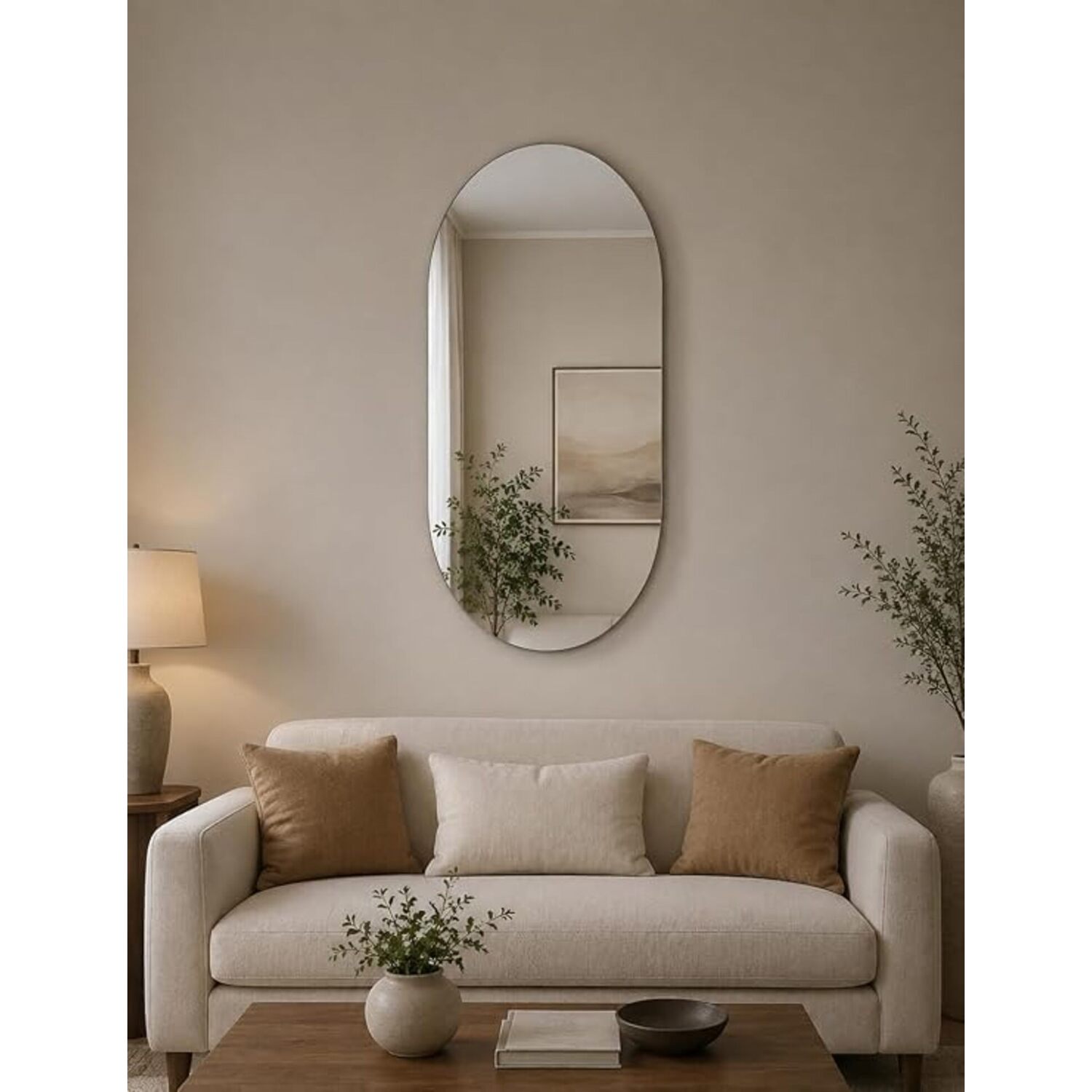 Biznest Frameless Oval Wall Glass Mirror Round Edge 40X70cm - Silvery - Image 2