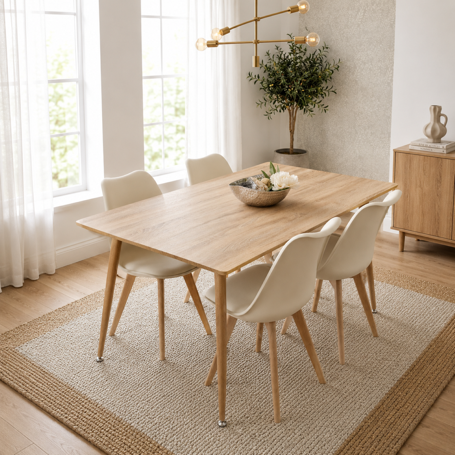 Kosy Koala 4 Seater Modern Dining Table 140Cm With Wood Effect Metal Leg And 4 Cream Chairs For Kitchen & Dining Room Furniture Set, Brown - Image 3