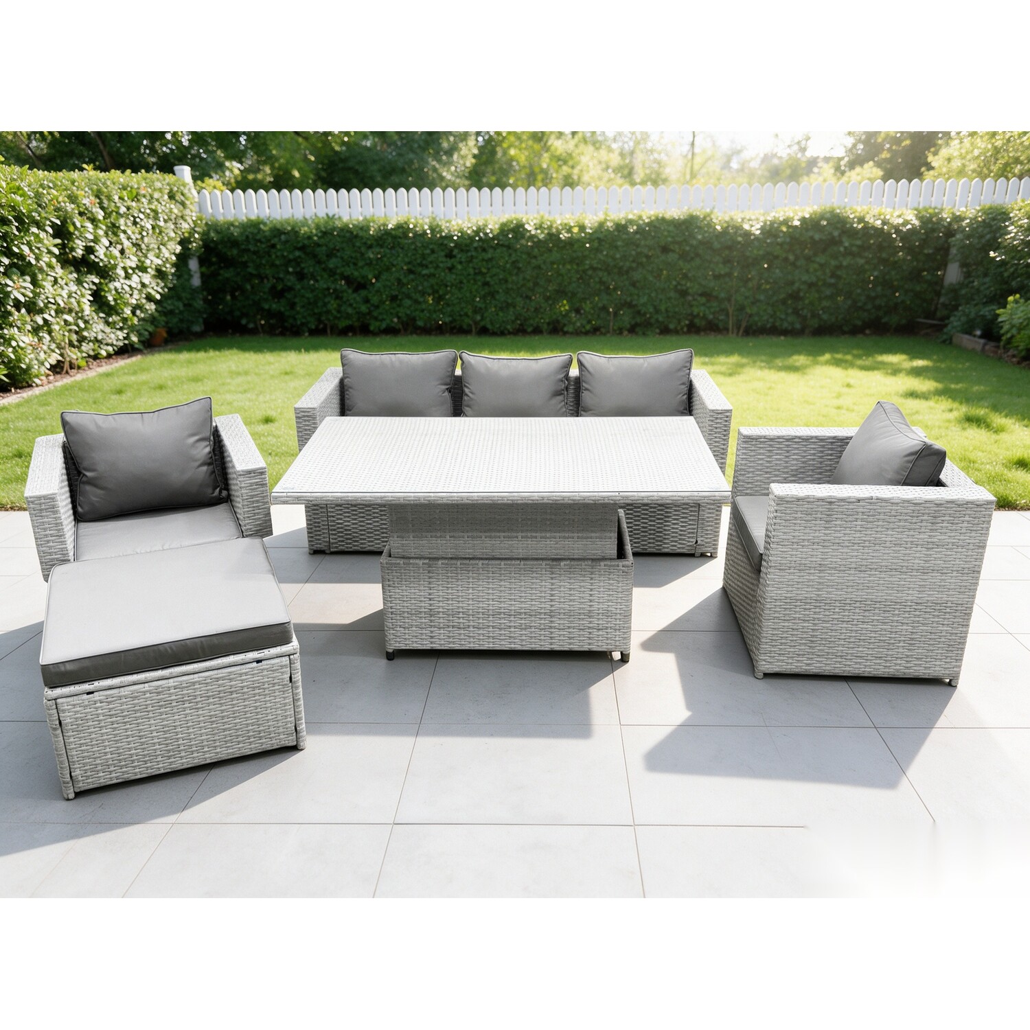 B&Q - Rattan Garden Funiture Set Adjustable Rising Lifting Table Sofa Dining Set With 2 Arm Chair Big Footstool - Image 2