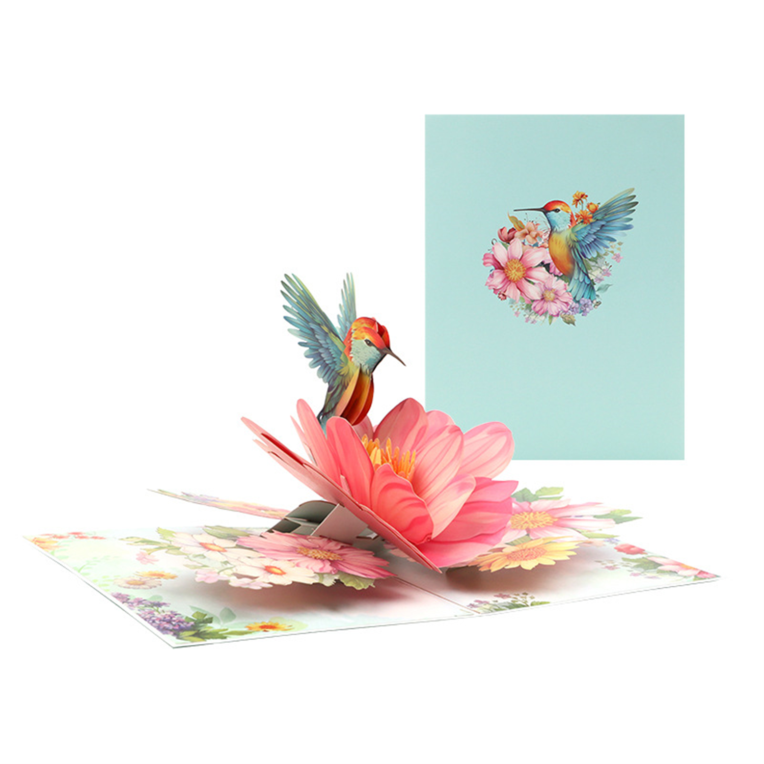 Brightfeel Hummingbird Whispers Pink Blossom 3D Pop Up Greeting Card - White