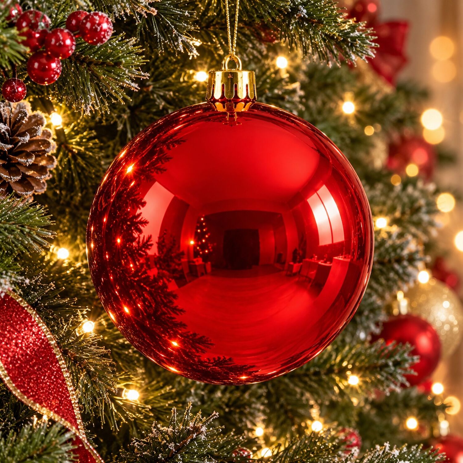 Decoris X Large Red Christmas Tree Bauble 20Cm Round Xmas Tree Ornament Decoration - Red
